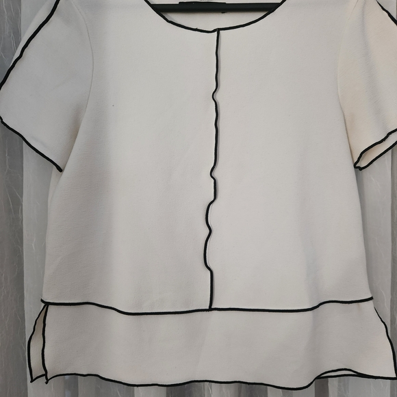 Zara White Blouse with Black Piping-Size M - Picture 4 of 7